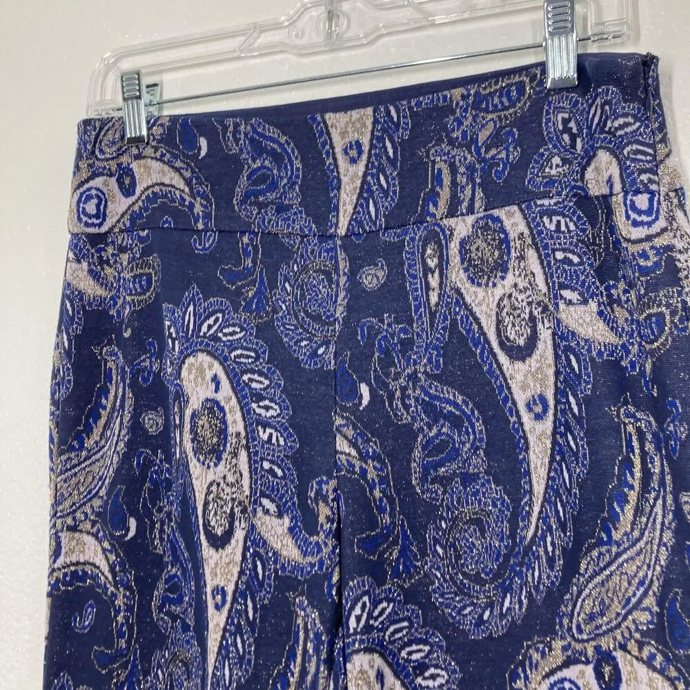 Maeve Maria Pants Womens 6 Blue Paisley Metallic Flare Anthropologie